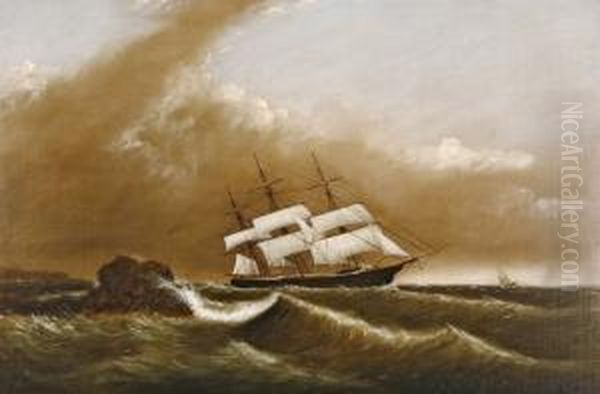 Ship On A Leeshore, Storm Clearing Oil Painting by Clement Drew