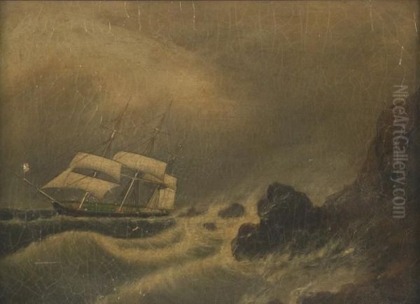 A Ship Off Arocky Coast In A Storm Oil Painting by Clement Drew