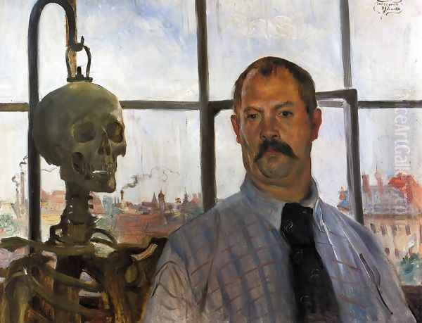 Self Portrait with Skeleton Oil Painting by Lovis (Franz Heinrich Louis) Corinth