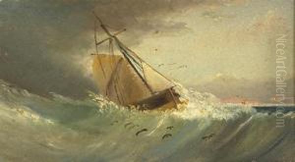 A Sailing Vesselin Rough Seas. Oil Painting by Clement Drew