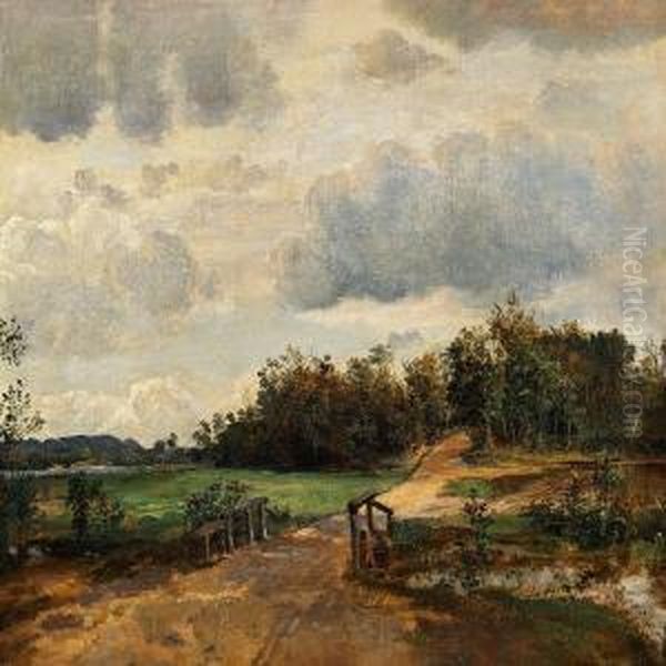 The Sunken Road Atforbaek Bridge Close To The Town Of Silkeborg Oil Painting by Dankvart Dreyer