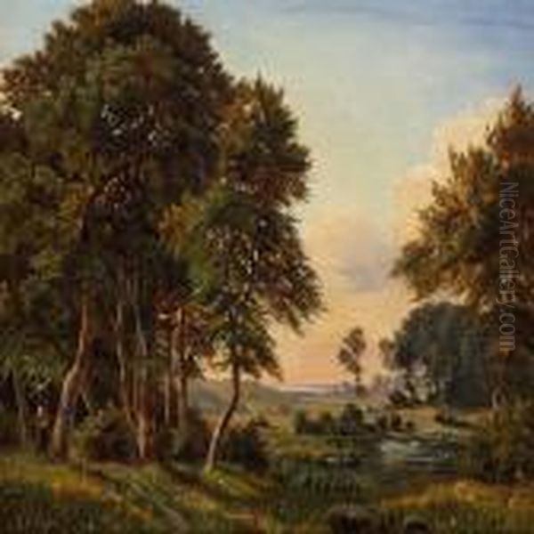 Landscape With A Clump Of Trees And A Bog Hole Oil Painting by Dankvart Dreyer