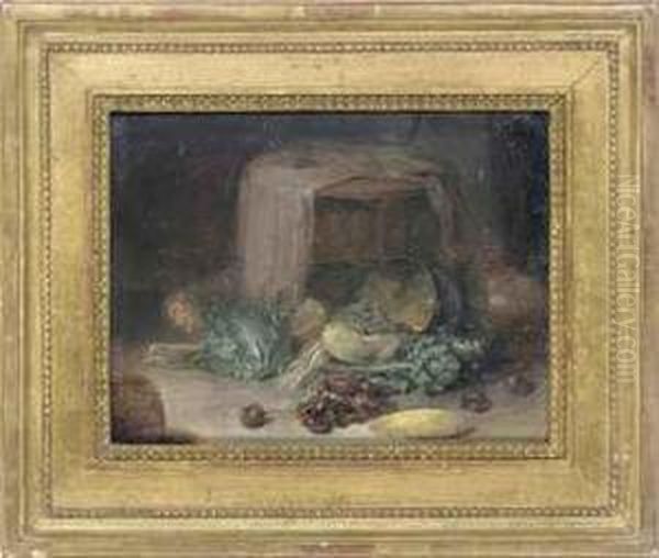 Artichokes, Cabbage, Onions, A Corn And Other Vegetables Beside Apartially Draped Table Oil Painting by Martin Drolling Oberbergheim