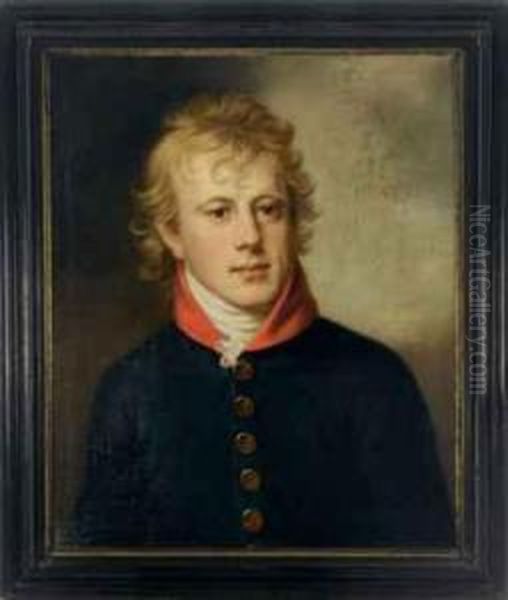 Portrait Of A Young Man, Head And Shoulders, Wearing A Bluecoat Oil Painting by Martin Drolling Oberbergheim