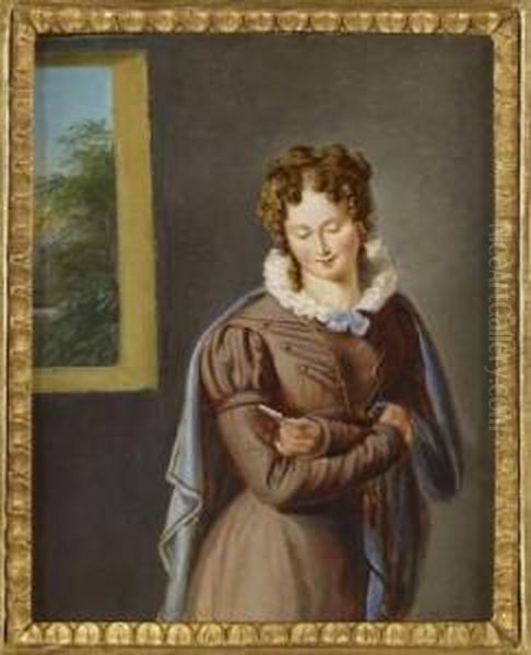 Jeune Femme A La Lettre Oil Painting by Martin Drolling Oberbergheim