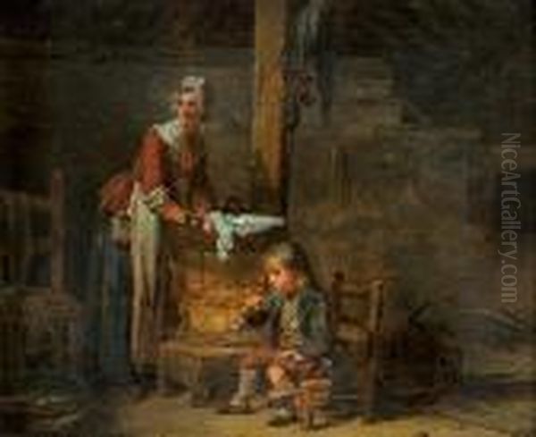 Interieur Mit Frau Bei Der Wasche Oil Painting by Martin Drolling Oberbergheim