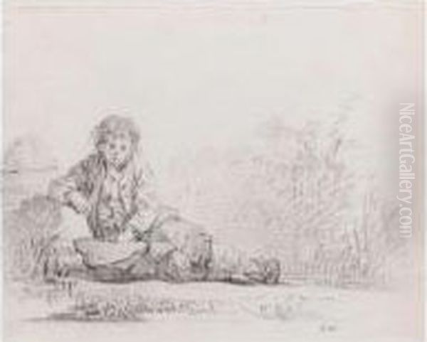 Peasant Boy Resting At The Roadside Oil Painting by Martin Drolling Oberbergheim