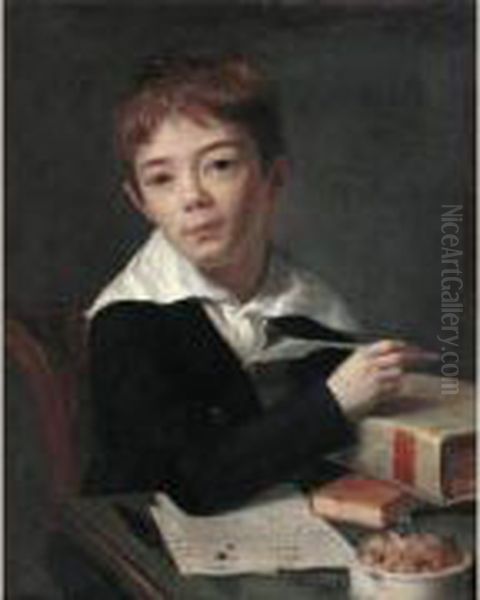 Portrait D'un Jeune Garcon A Son Bureau Oil Painting by Michel-Martin Drolling