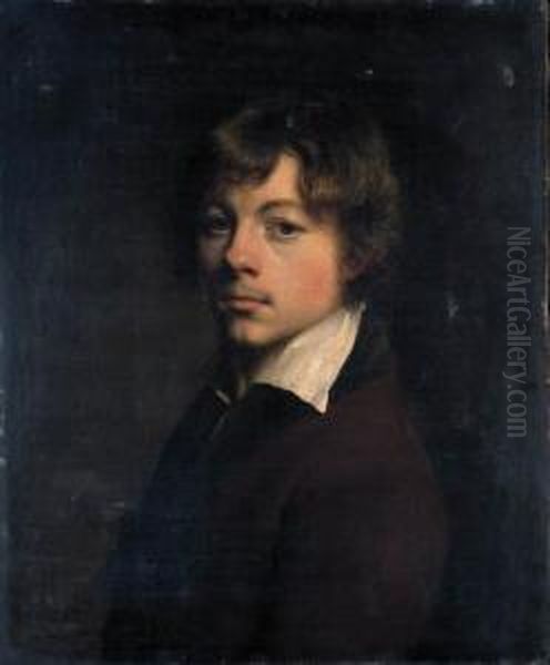 Portrait Of The Artist, In A Brown Jacket With A Black Collar Oil Painting by Michel-Martin Drolling