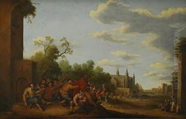 Escena De Pueblo Con Obras De Misericordia Oil Painting by Cornelius Droochsloot