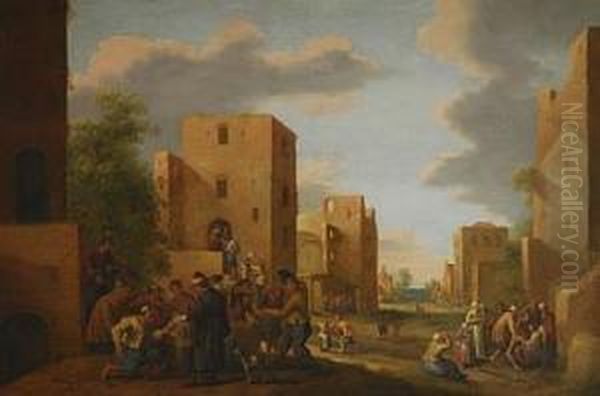 Escena De Pueblo Con Obras De Misericordia Oil Painting by Cornelius Droochsloot