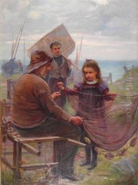 Mending The Nets Oil Painting by James Drummond