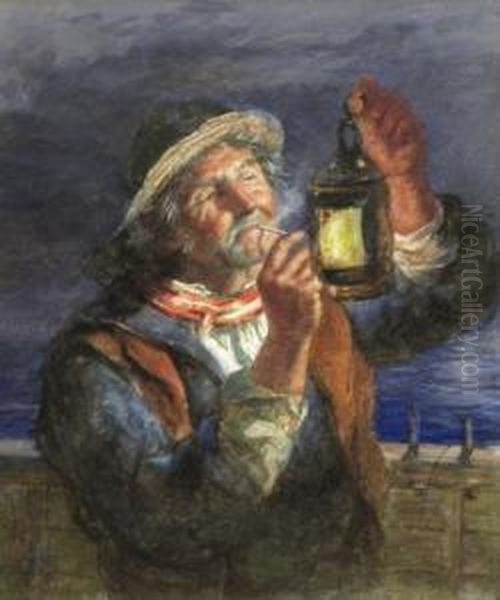 A Cornish Fisherman Oil Painting by James Drummond