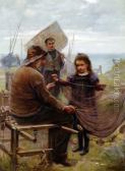 Helping To Mend The Nets Oil Painting by James Drummond