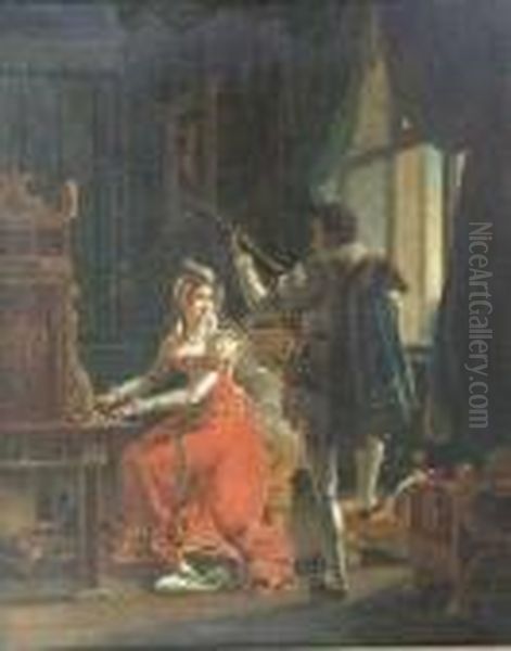 Mary Queen Of Scots And A Lutenist Oil Painting by James Drummond