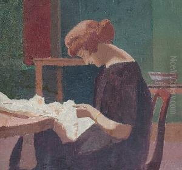 A Woman Sewing Oil Painting by Malcolm Drummond