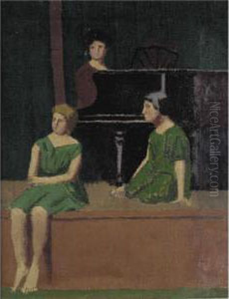 Girls At A Piano Oil Painting by Malcolm Drummond