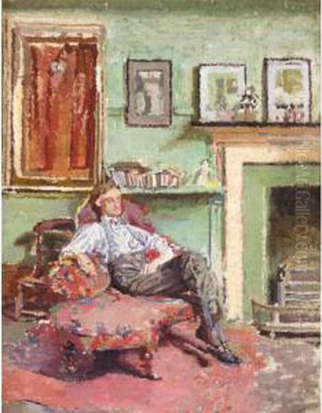 Seated Figure In An Interior Oil Painting by Malcolm Drummond