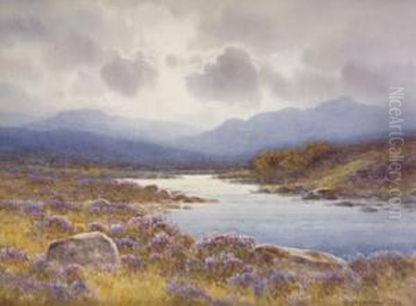 River Landscape With Distant Mountains Oil Painting by George, Captain Drummond-Fish