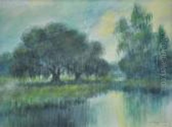 Oak And Cypress Trees Along A Bayou Oil Painting by Alexander John Drysdale