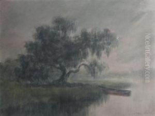 Misty Scene Of Tree In The Bayou Oil Painting by Alexander John Drysdale