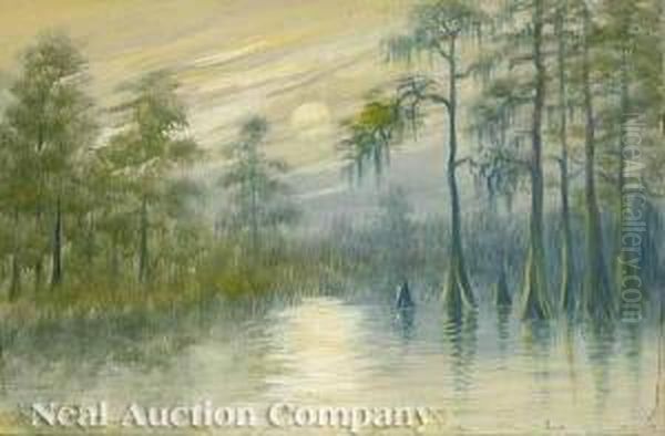 Louisiana Bayou At Dusk Oil Painting by Alexander John Drysdale