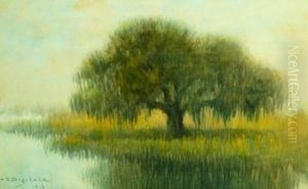 Weeping Willow In The Mist Oil Painting by Alexander John Drysdale