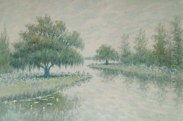 Louisiana Bayou Scene Oil Painting by Alexander John Drysdale