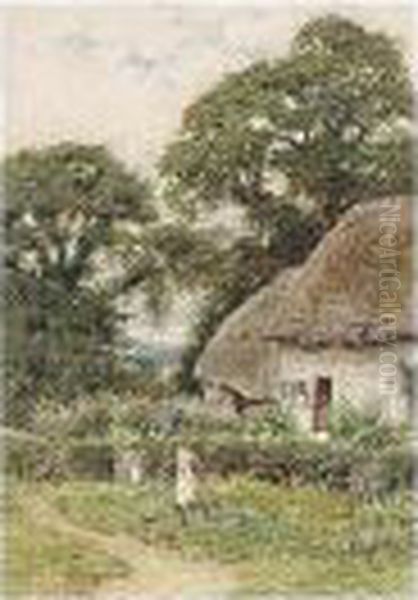 Feeding Chickens Outside A Cottage Oil Painting by Curtius Duassut