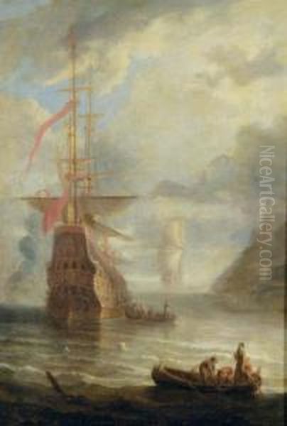 Shipping In A Calm Bay Oil Painting by Hendrick Dubbels