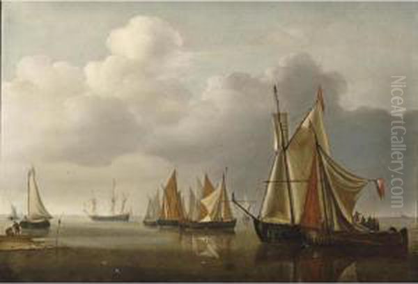 Ships On A Calm Sea Near The Coast Oil Painting by Hendrick Dubbels