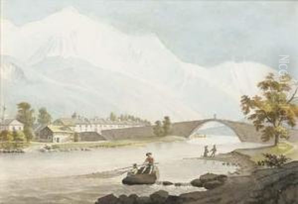 Vue Du Pont Saint-martin, Le Mont-blanc Au Fond Oil Painting by Jean-Baptiste Dubois