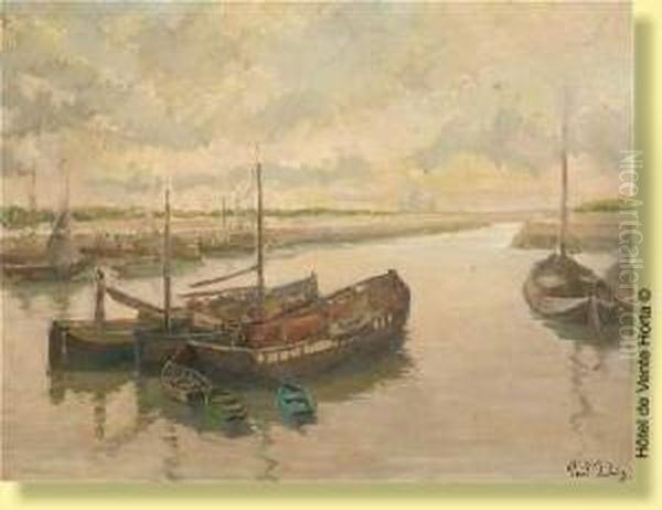 Coucher De Soleil Sur L'estuaire Oil Painting by Paul Dubois