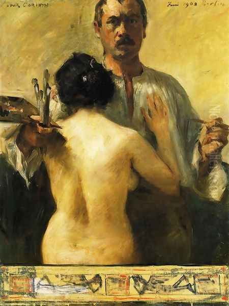 Self Portrait with Model I Oil Painting by Lovis (Franz Heinrich Louis) Corinth