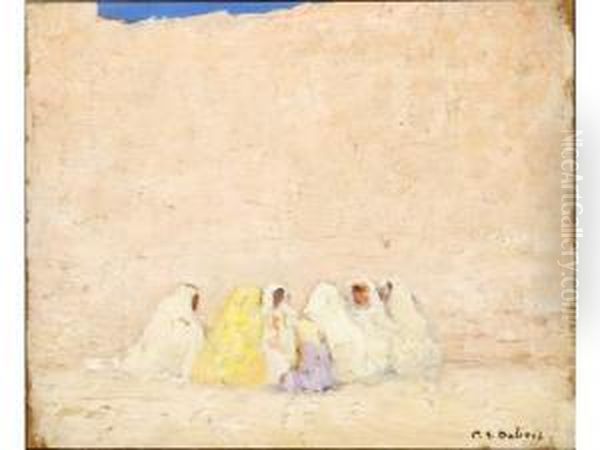 Reunion De Femmes Arabes. Huile Surpanneau Signee En Bas A Droite. 22cm X 27cm Oil Painting by Paul Elie Dubois