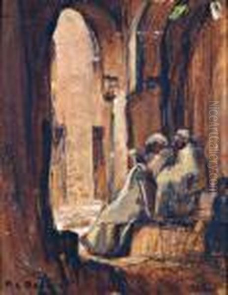 Repos Sous Les Arcades Oil Painting by Paul Elie Dubois