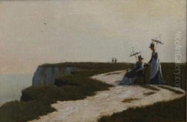 Elegantes Au Bord De La Falaise Oil Painting by Louis Alexandre Dubourg