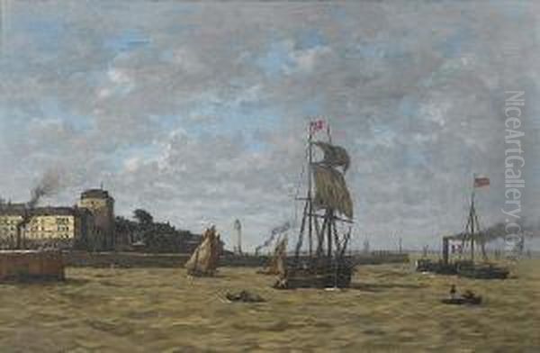 Harbour Scene Oil Painting by Louis Alexandre Dubourg