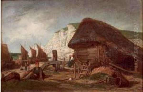 Le Village De Pecheurs Oil Painting by Louis Alexandre Dubourg