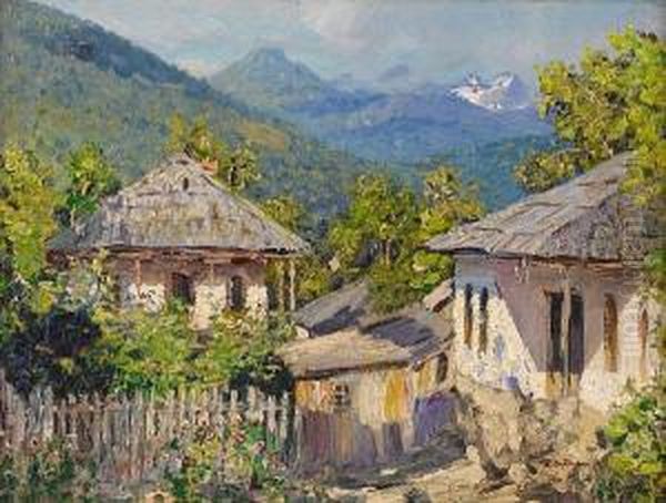 Village Scene In The Mountains Oil Painting by Nikolai Nikanorovich Dubovsky