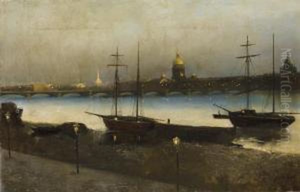 View Of The Admiralty And St. Isaac's Cathedral At Night Oil Painting by Nikolai Nikanorovich Dubovsky