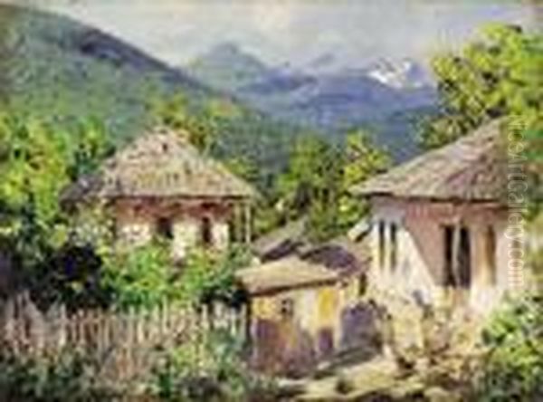 Village Scene Oil Painting by Nikolai Nikanorovich Dubovsky