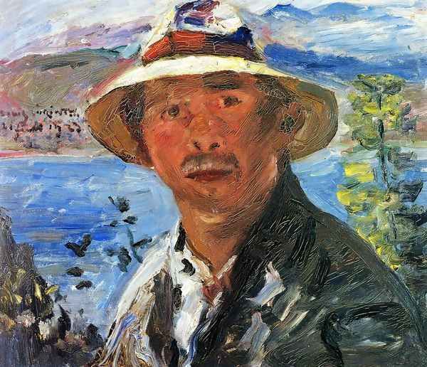 Self Portrait with Straw Hat Oil Painting by Lovis (Franz Heinrich Louis) Corinth