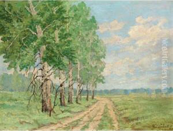 Summer Landscape With Birch Trees Oil Painting by Nikolai Nikanorovich Dubovsky