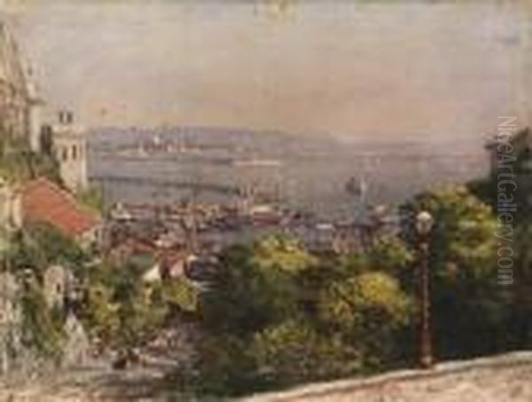 View Of A Port On The Black Sea Oil Painting by Nikolai Nikanorovich Dubovsky