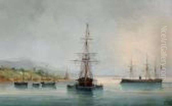 Bateaux L'ancre Au Large D'une Cte
Huile Sur Toile, Signee En Bas A Droite, Datee 1872. Oil Painting by Cheri Francois Dubreuil