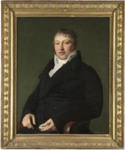 Portrait Of A Gentleman, Half Length Seated, Holding A Snuffbox Oil Painting by Claude-Marie Dubufe