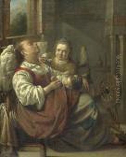 Schlafende Frau Mit Zwei Kindern. Oil Painting by Jacob Duck