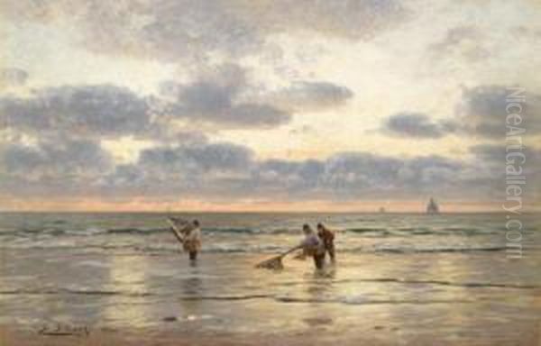 Krabbenfischer Am Strand Oil Painting by Eugene Gustav Ducker