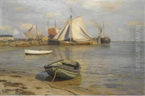 Harbour Scene Oil Painting by Eugene Gustav Ducker